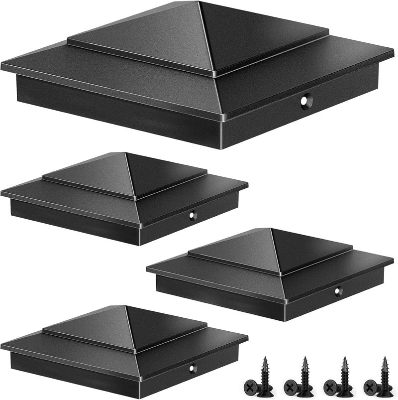 toscoco 6x6 Heavy Duty Aluminium Pyramid Post Caps for Actual 5.5" x 5.5" Wood Cedar Corridors Mailbox Deck Fence Posts, Durable and Unbreakable Waterproof Outdoor Fence Post Cover, 4 Pack-Black - Image 1